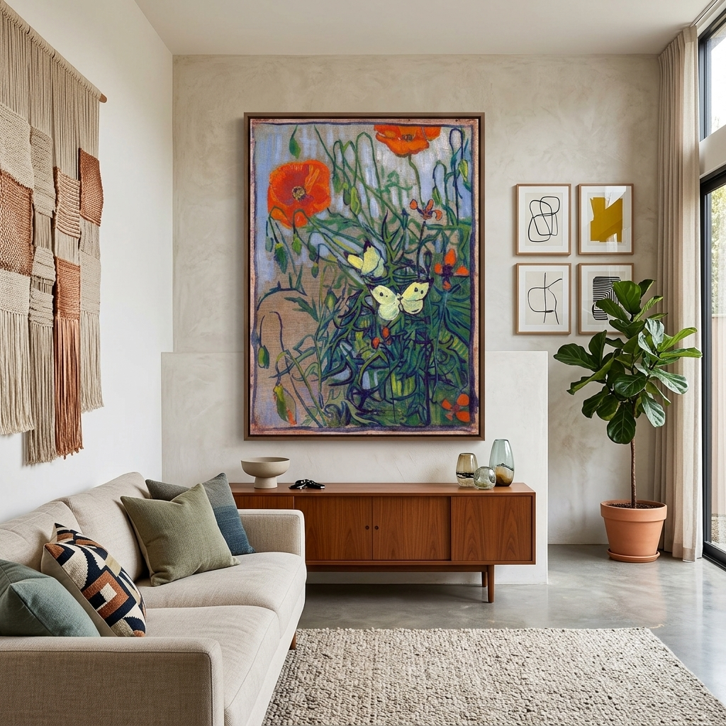 Butterflies and Poppies Vincent Van Gogh Reproduction Canvas Wall Art Print
