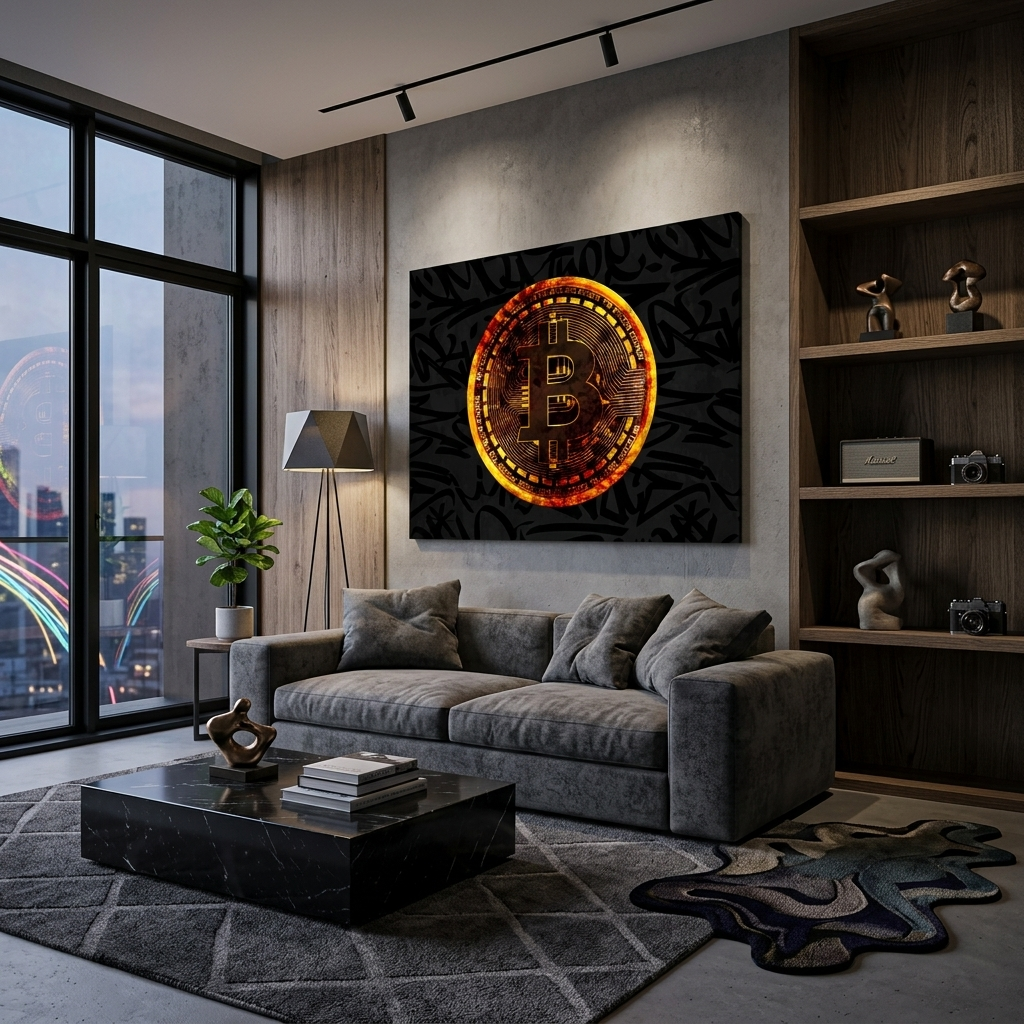 Gold Bitcoin coin Motivational Canvas Wall Art Print