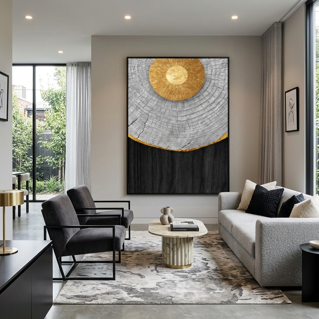 Dark blue abstract with yellow details Abstraction Canvas Wall Art Print