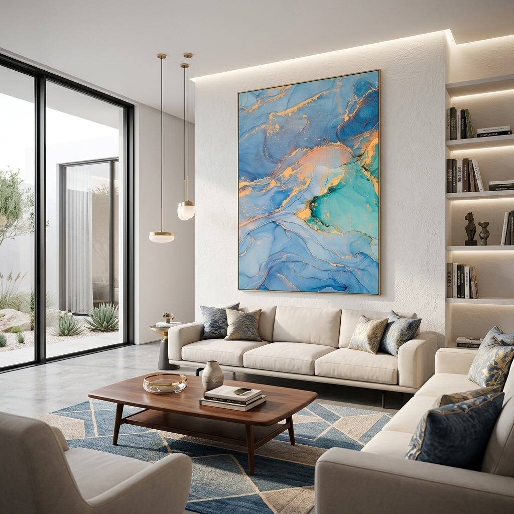 Gold and blue Abstraction Canvas Wall Art Print