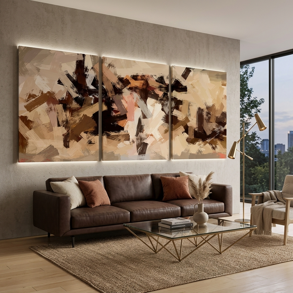 Modular paint strokes in beige-brown tones Multi Panel Canvas Wall Art Print