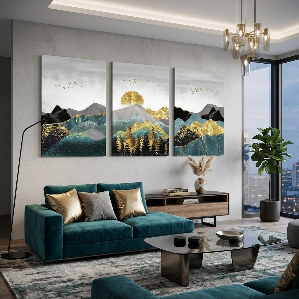 Multi Panel Canvas Wall Art Print Abstract hills