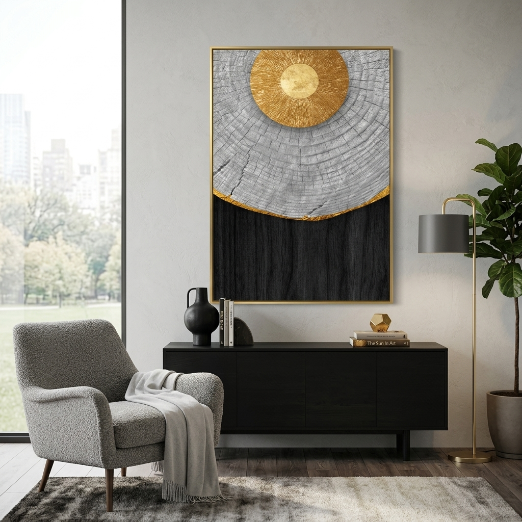 Dark blue abstract with yellow details Abstraction Canvas Wall Art Print