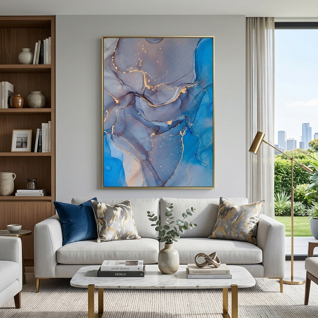 Grey-blue Abstraction Canvas Wall Art Print