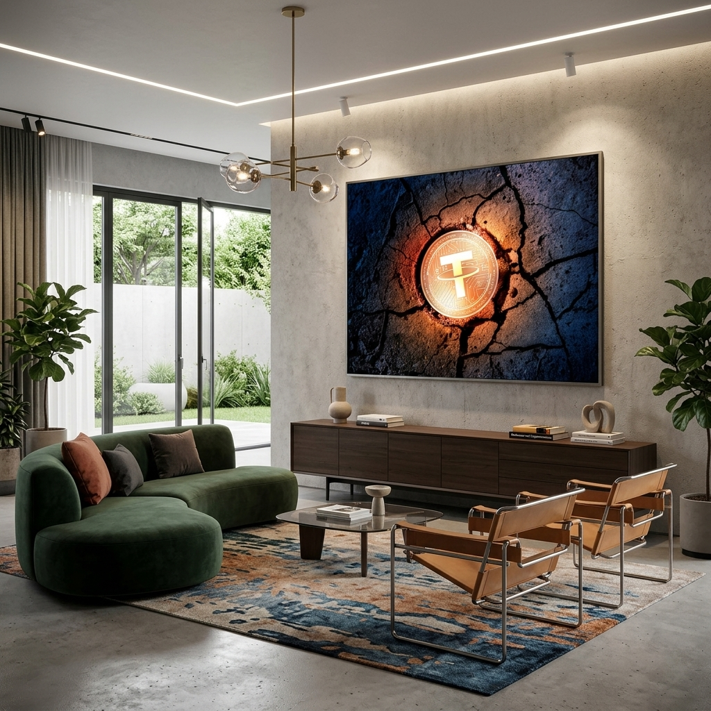 Tether USDT gold coin on the ground Inspirational Canvas Wall Art Print