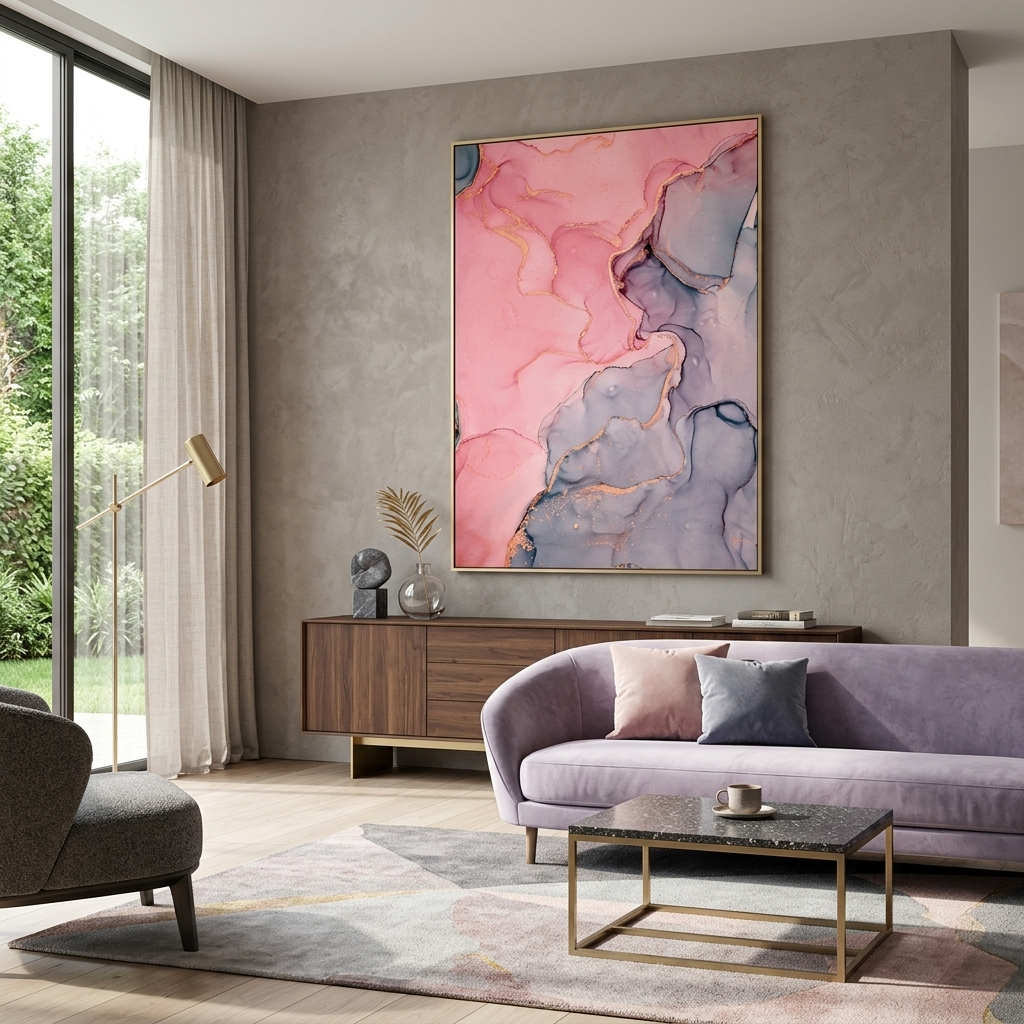 Powder pink with gray Abstraction Canvas Wall Art Print