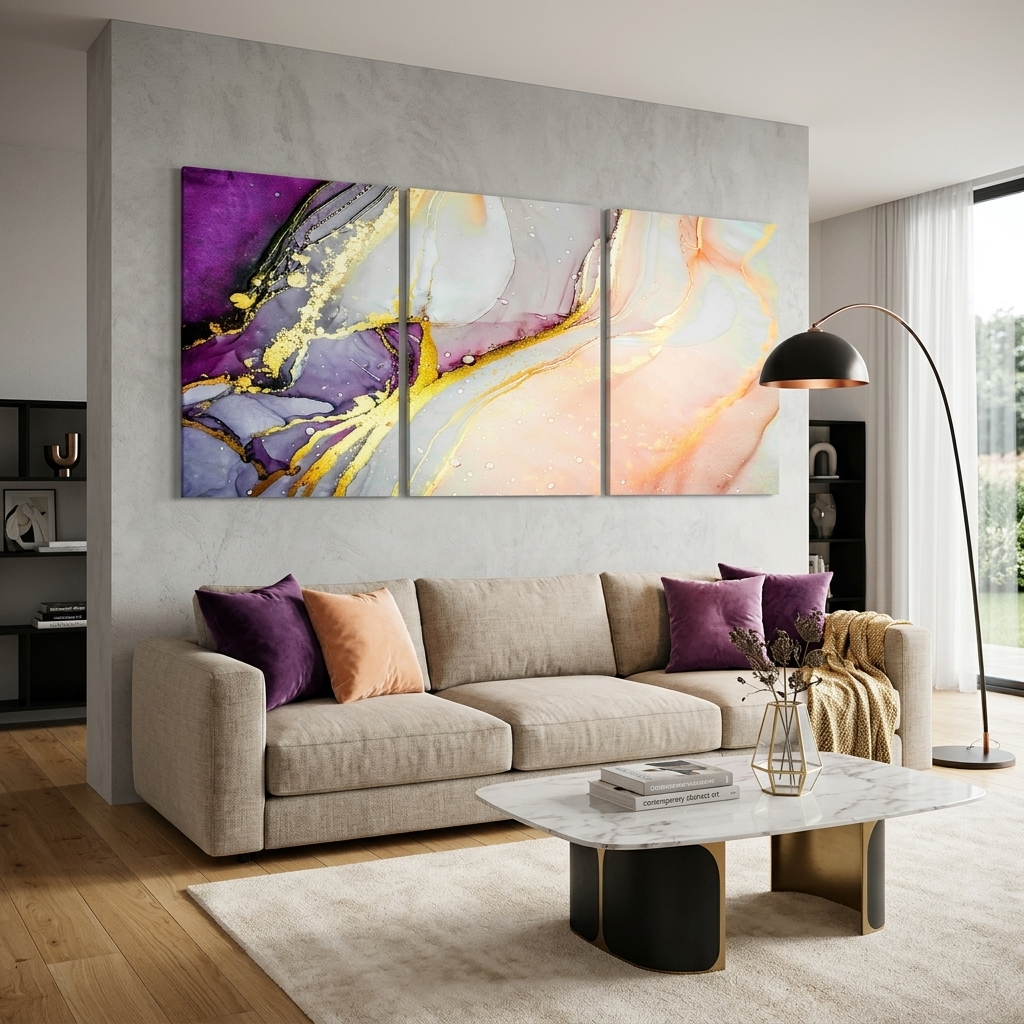 Modular powdery lavender abstract Multi Panel Canvas Wall Art Print