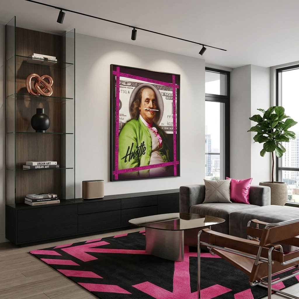 Franklin against the backdrop of $100 Inspirational Canvas Wall Art Print