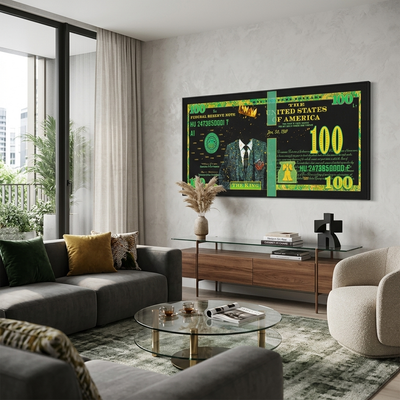 100 dollar king black and green Inspirational Canvas Wall Art Print