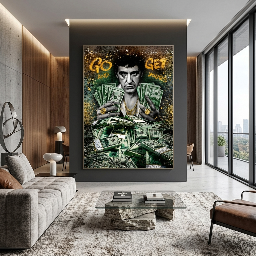 A man with dollars Inspirational Canvas Wall Art Print