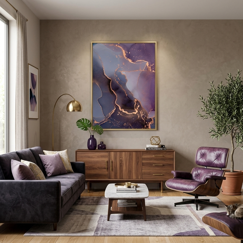 Purple and gray Abstraction Canvas Wall Art Print