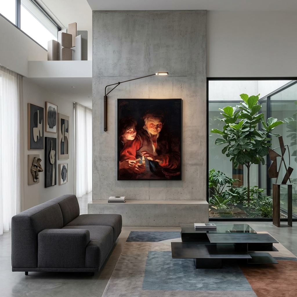 Reproduction An old woman and a boy with candles Rubens Reproduction Canvas Wall Art Print