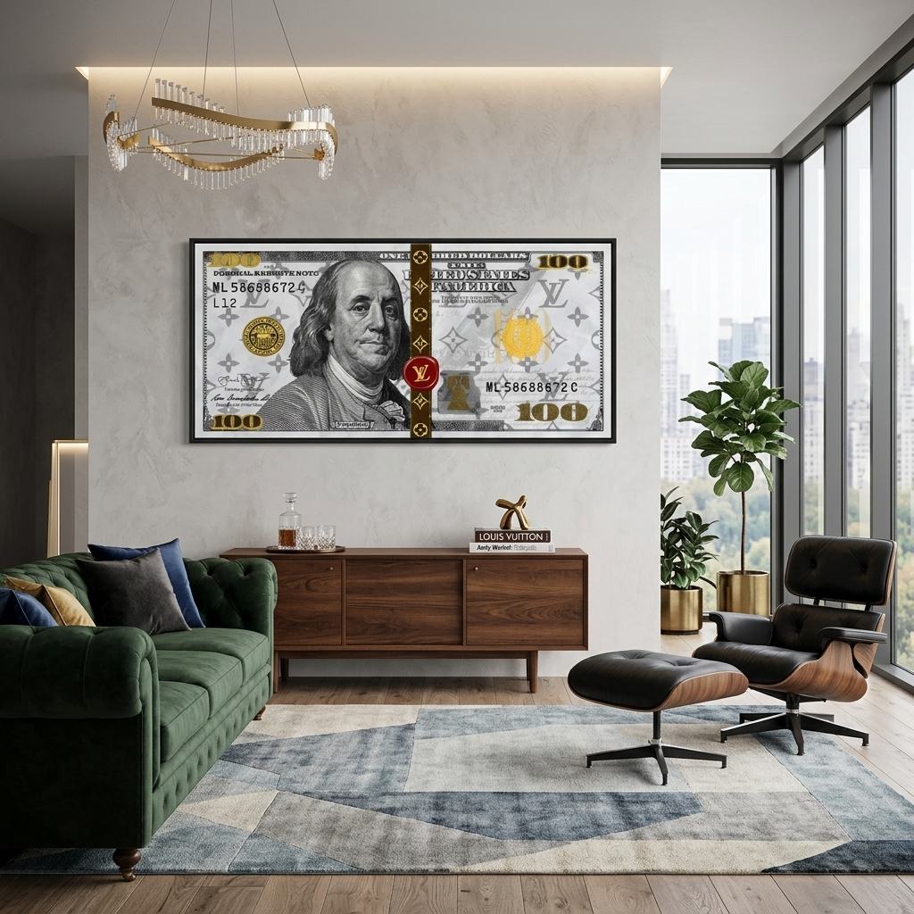 100 dollars White Franklin LV white Inspirational Canvas Wall Art Print