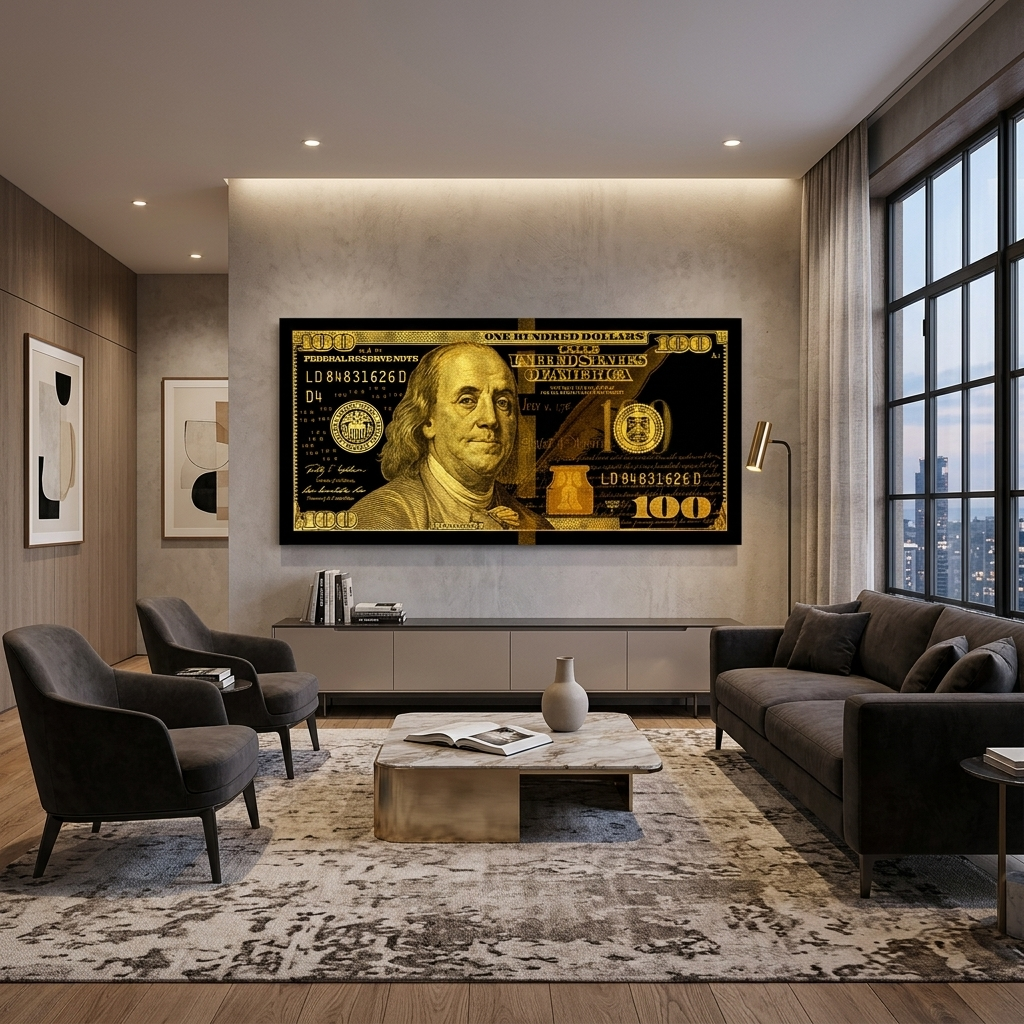 100 dollars black and yellow Inspirational Canvas Wall Art Print