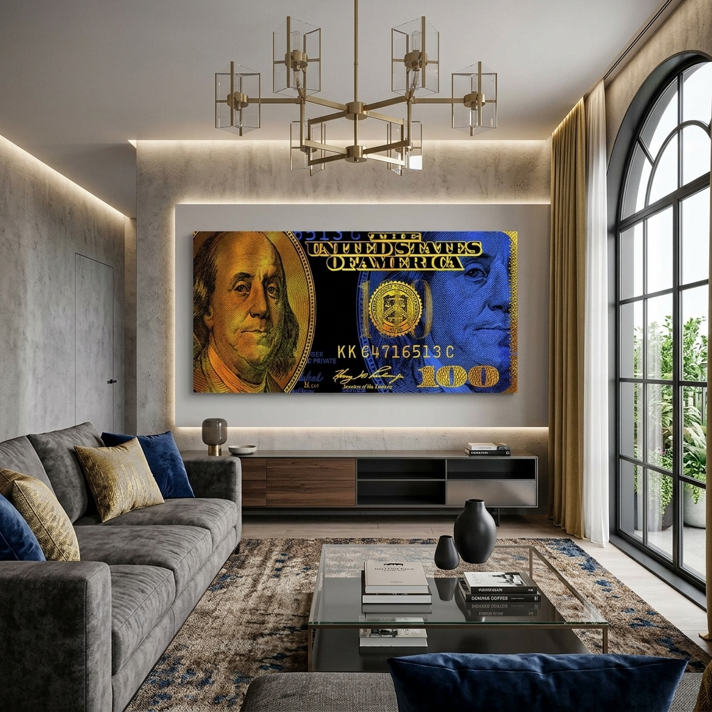 Inspirational Canvas Wall Art Print 100 dollars blue and gold