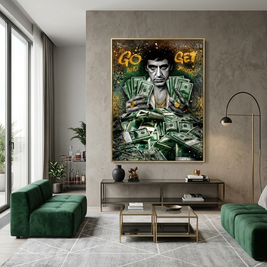 A man with dollars Inspirational Canvas Wall Art Print