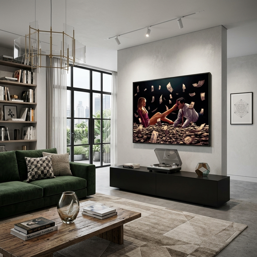 Blondie and Leonardo DiCaprio in a pile of dollars Inspirational Canvas Wall Art Print