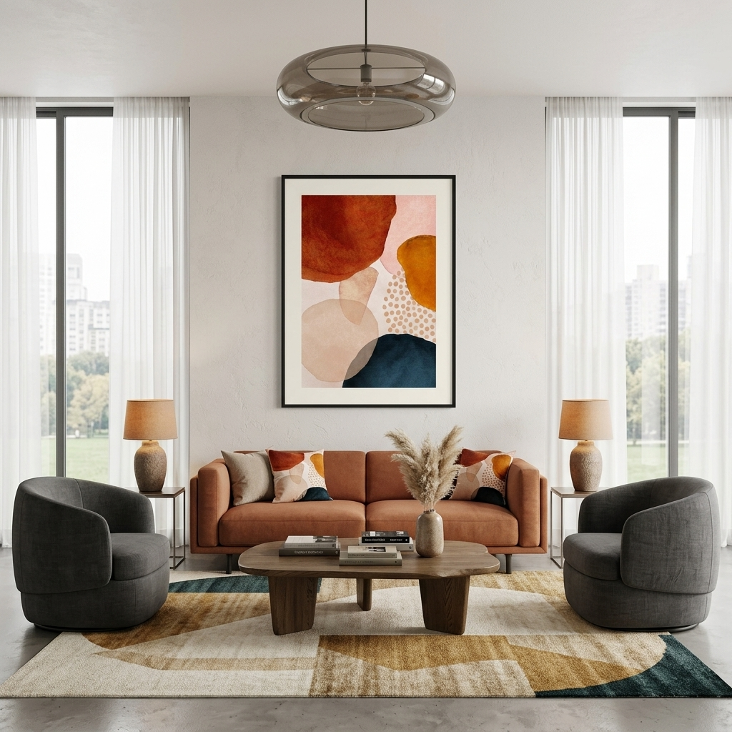 Bordeaux-blue and beige tones Abstraction Canvas Wall Art Print