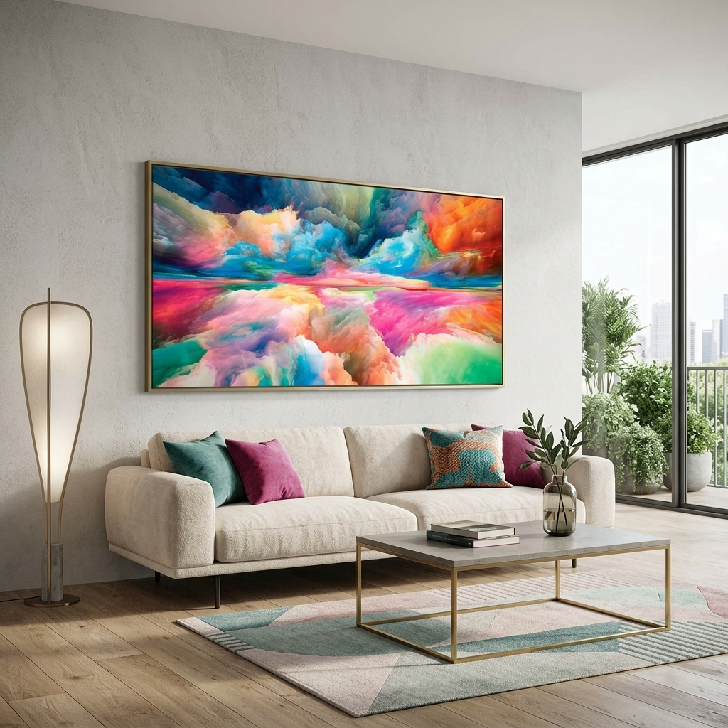 Rainbow abstract in blue red and green colors Abstraction Canvas Wall Art Print