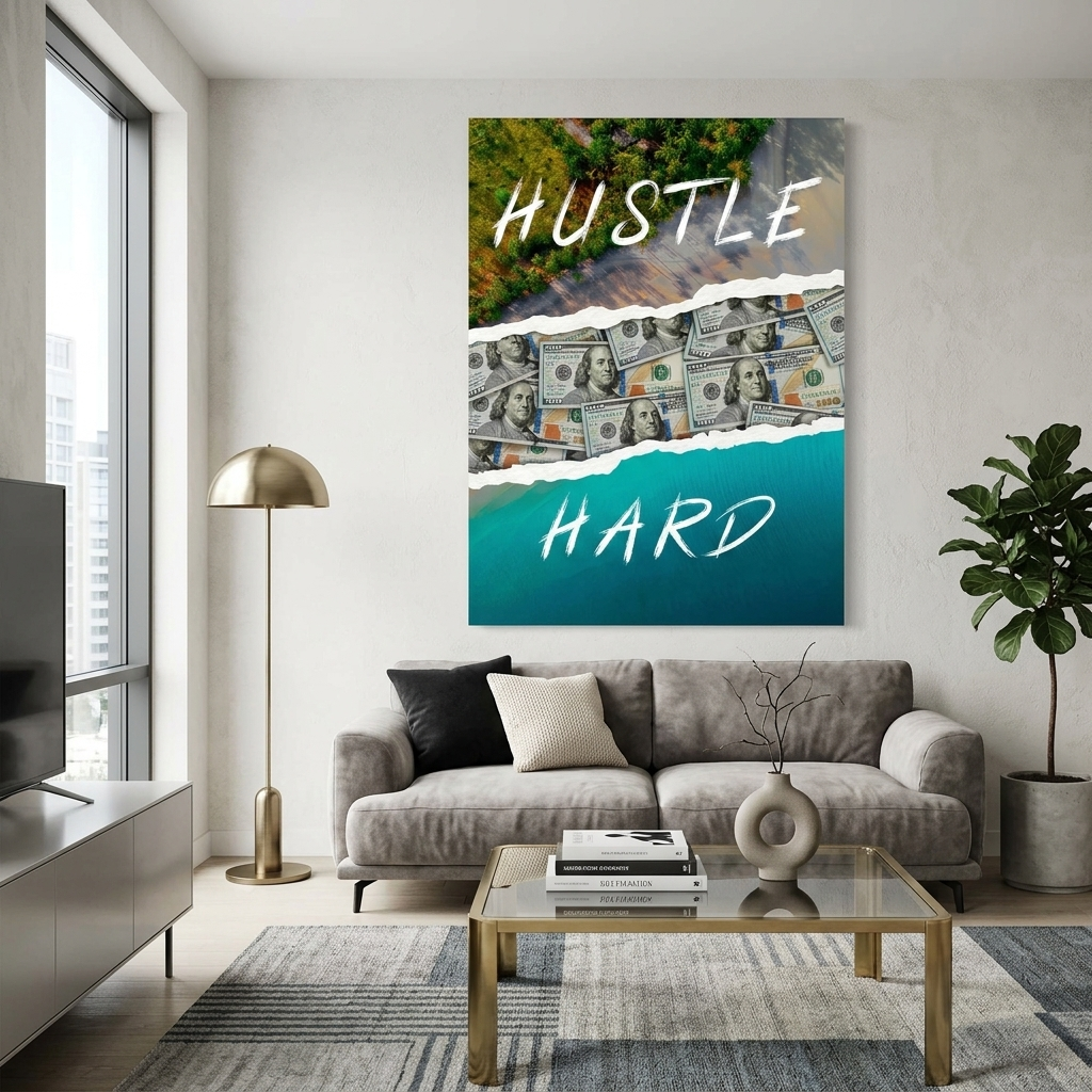 Hustle Hard Motivational Canvas Wall Art Print