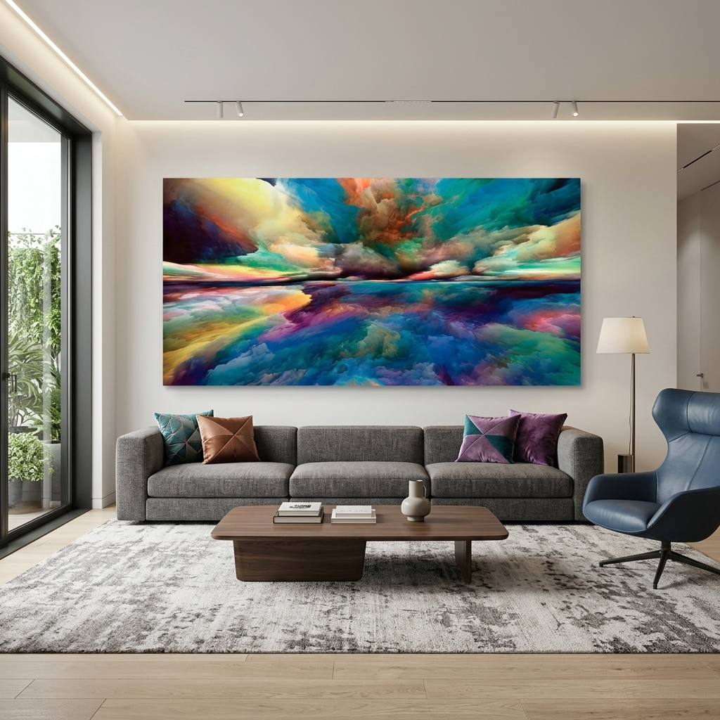 Cloud abstract in blue yellow orange colors Abstraction Canvas Wall Art Print