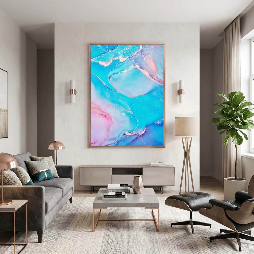 Turquoise blue with pink Abstraction Canvas Wall Art Print
