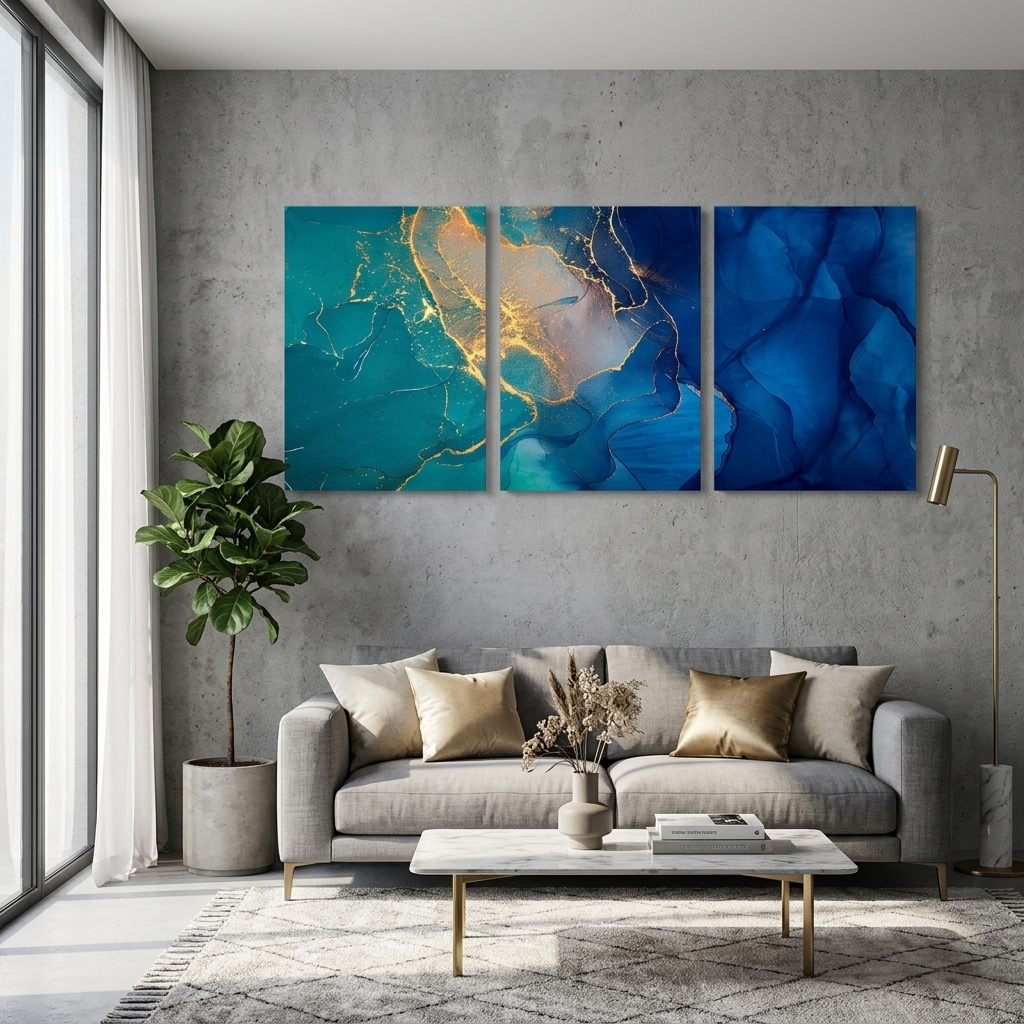 Modular blue-green abstract Multi Panel Canvas Wall Art Print