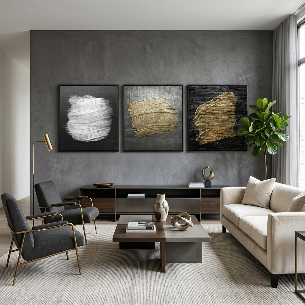 Paint strokes on a dark gray background Multi Panel Canvas Wall Art Print