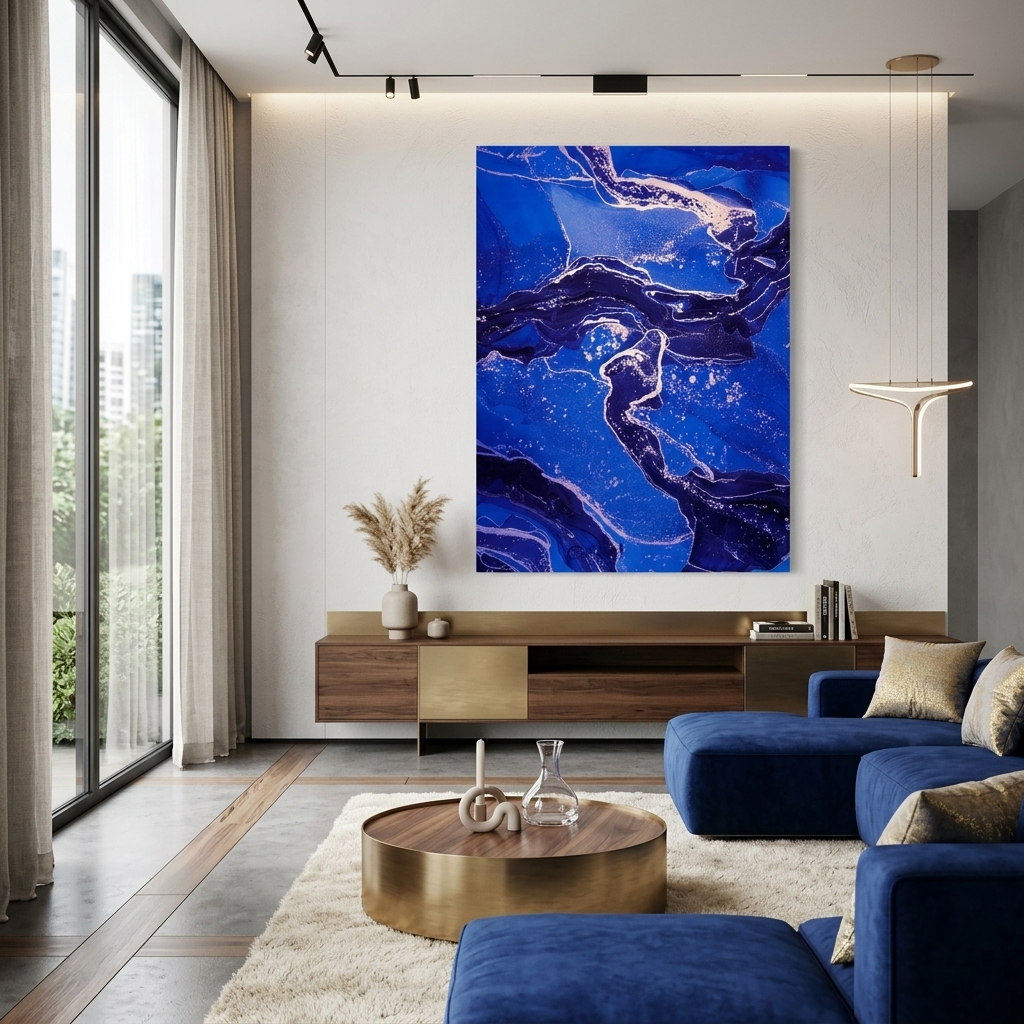 Dark blue and blue tones Abstraction Canvas Wall Art Print