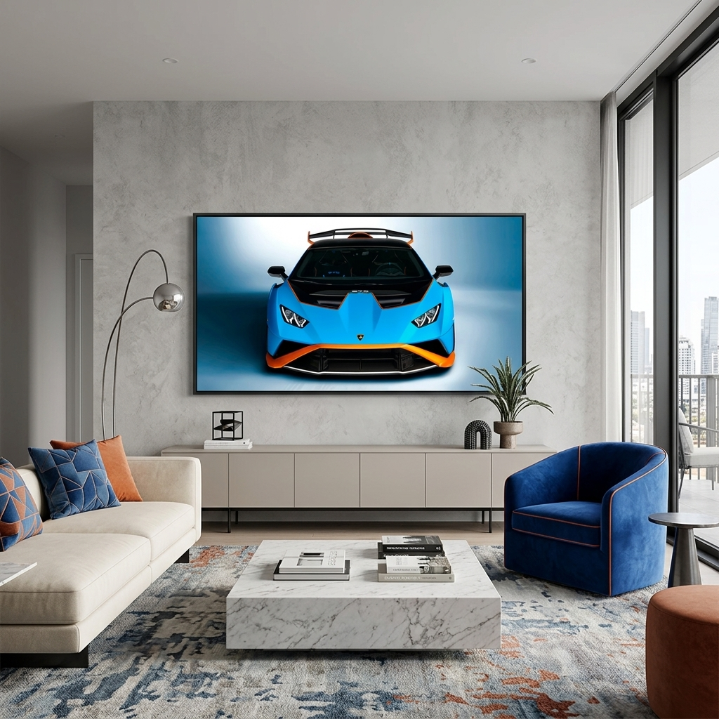 Cars Lamborghini Huracan STO blue With orange Canvas Wall Art Print