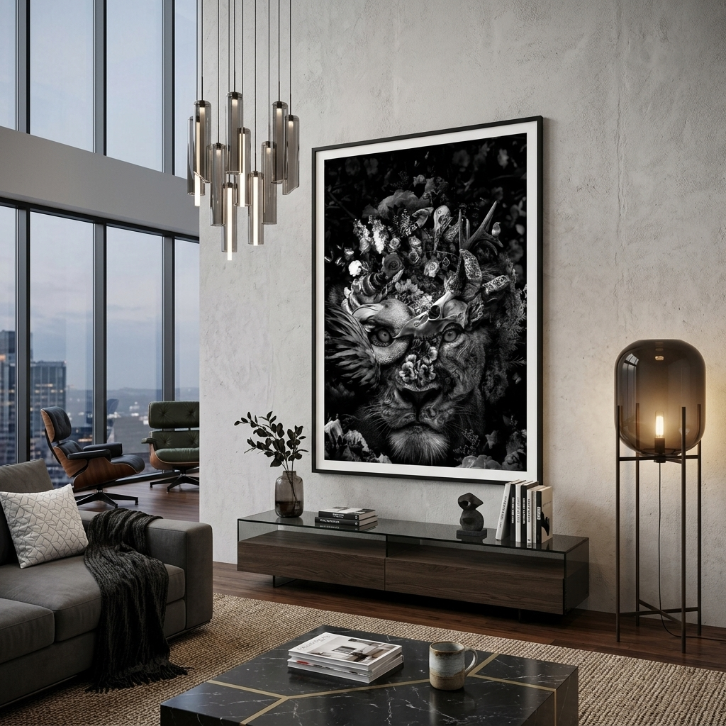 Lioness black and white Canvas Wall Art Print
