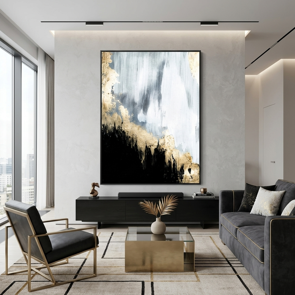 In silver gold and black Abstraction Canvas Wall Art Print