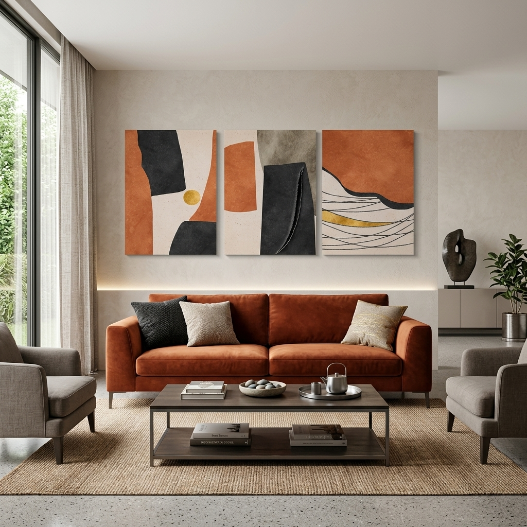 Modular abstract with a distinct orange color Multi Panel Canvas Wall Art Print