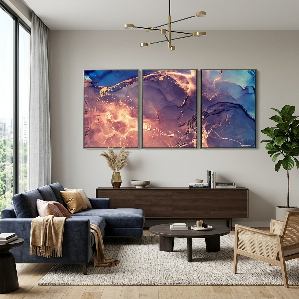 Modular powder-blue abstract Multi Panel Canvas Wall Art Print