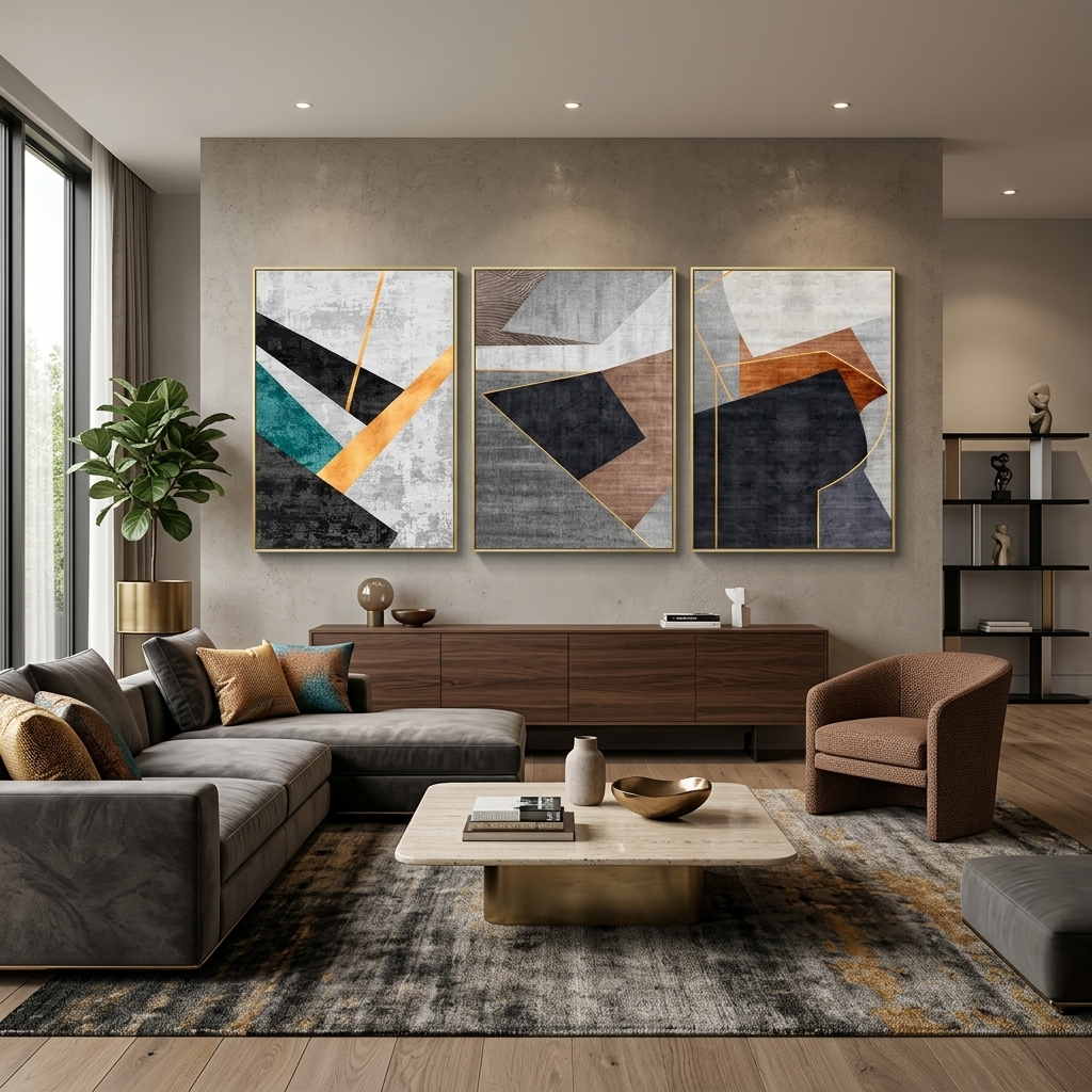 Modular gray-black abstract with the addition of different colors Multi Panel Canvas Wall Art Print