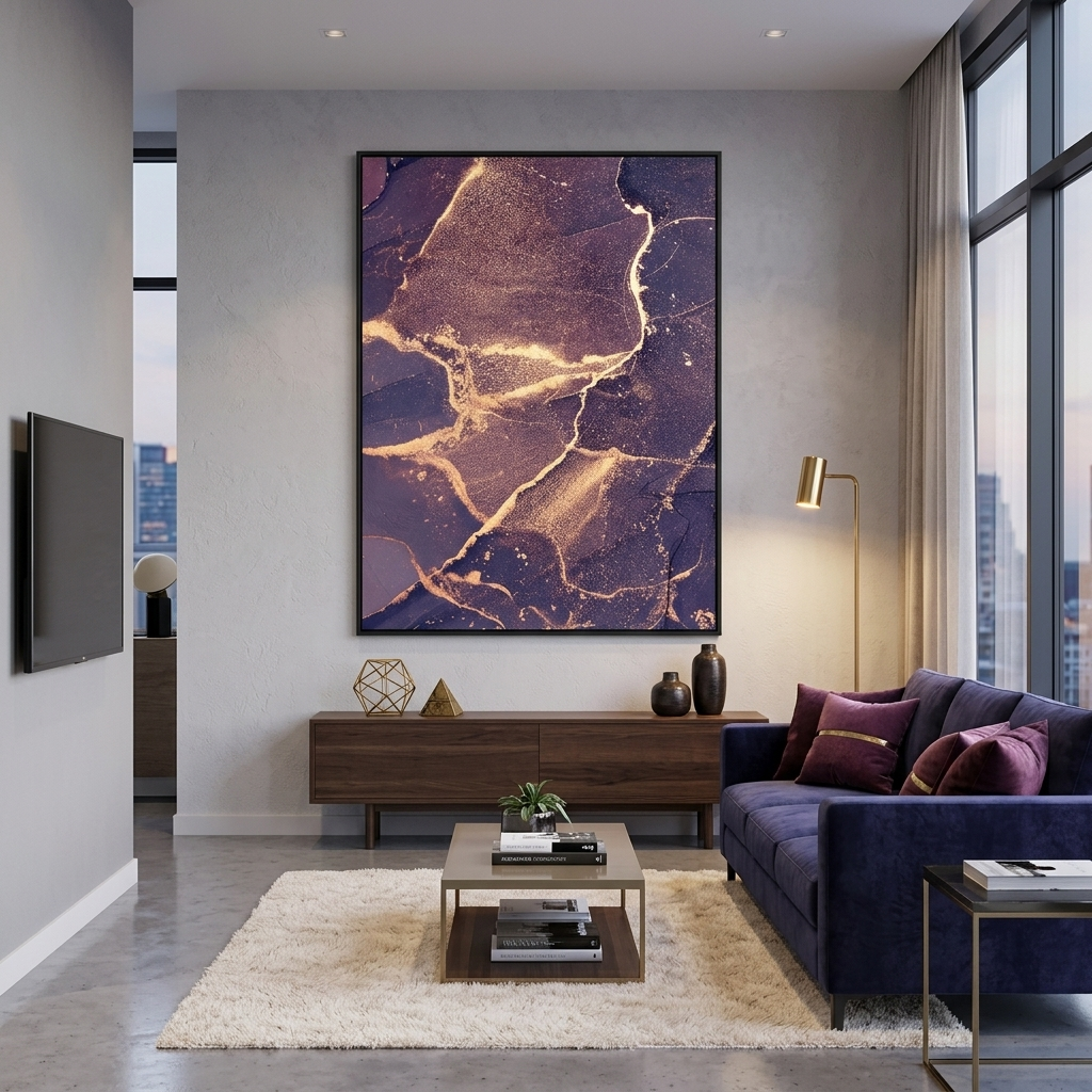 Gently purple abstract with gold lines Abstraction Canvas Wall Art Print