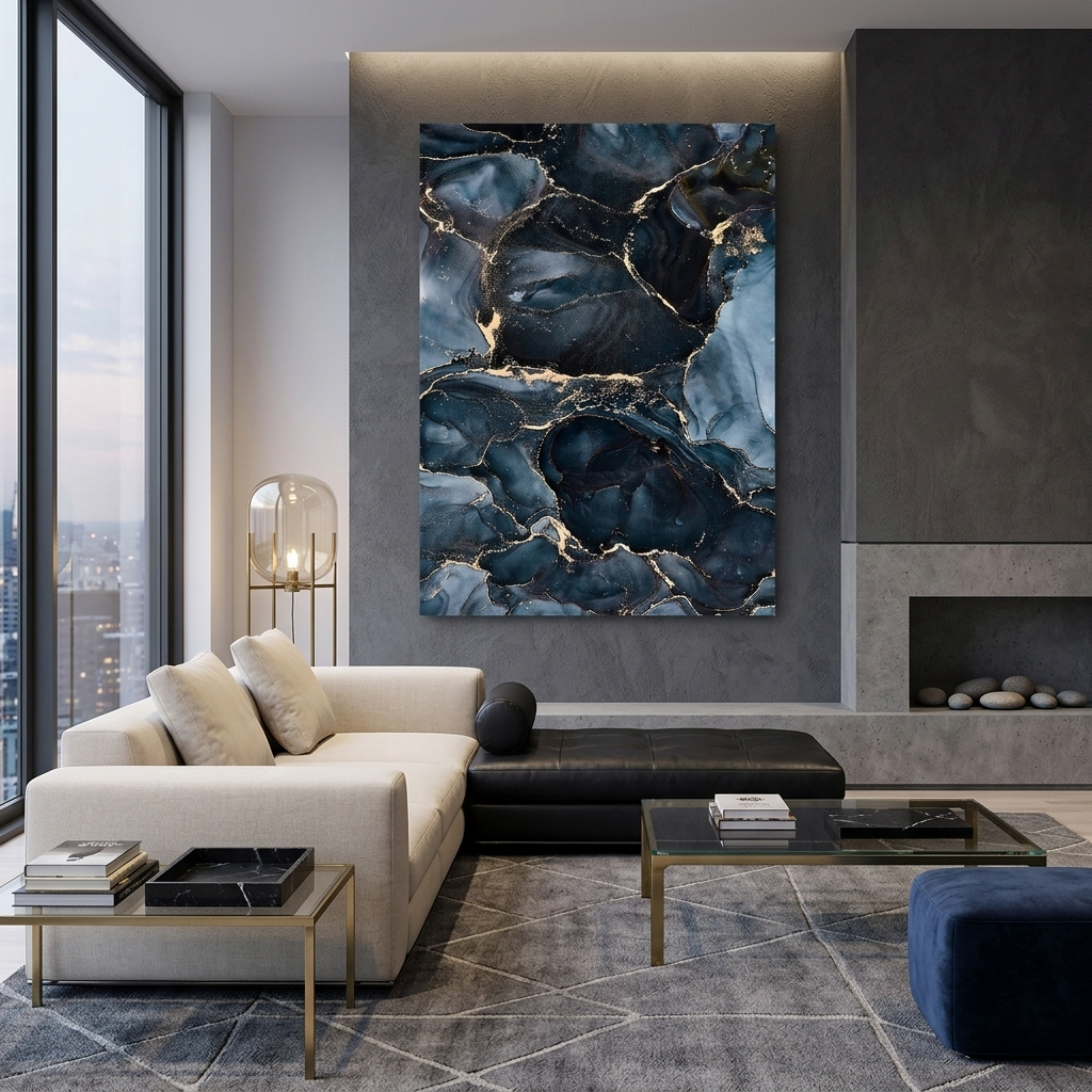 Dark blue and gray Abstraction Canvas Wall Art Print