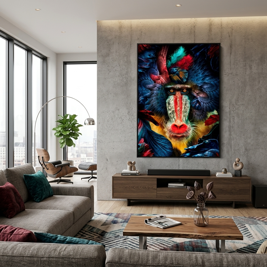 Interior Monkey, birds and fish Canvas Wall Art Print