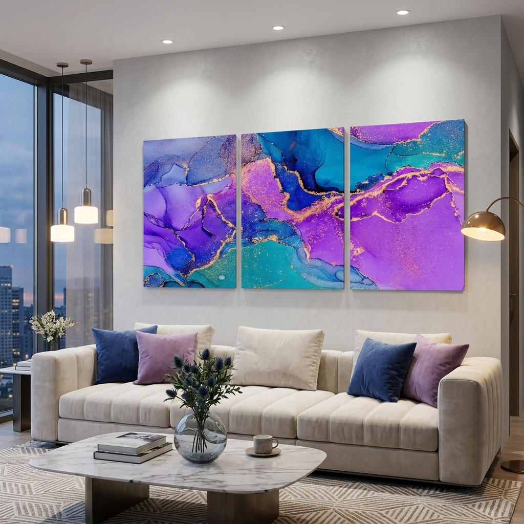 Modular lavender-blue abstract Multi Panel Canvas Wall Art Print
