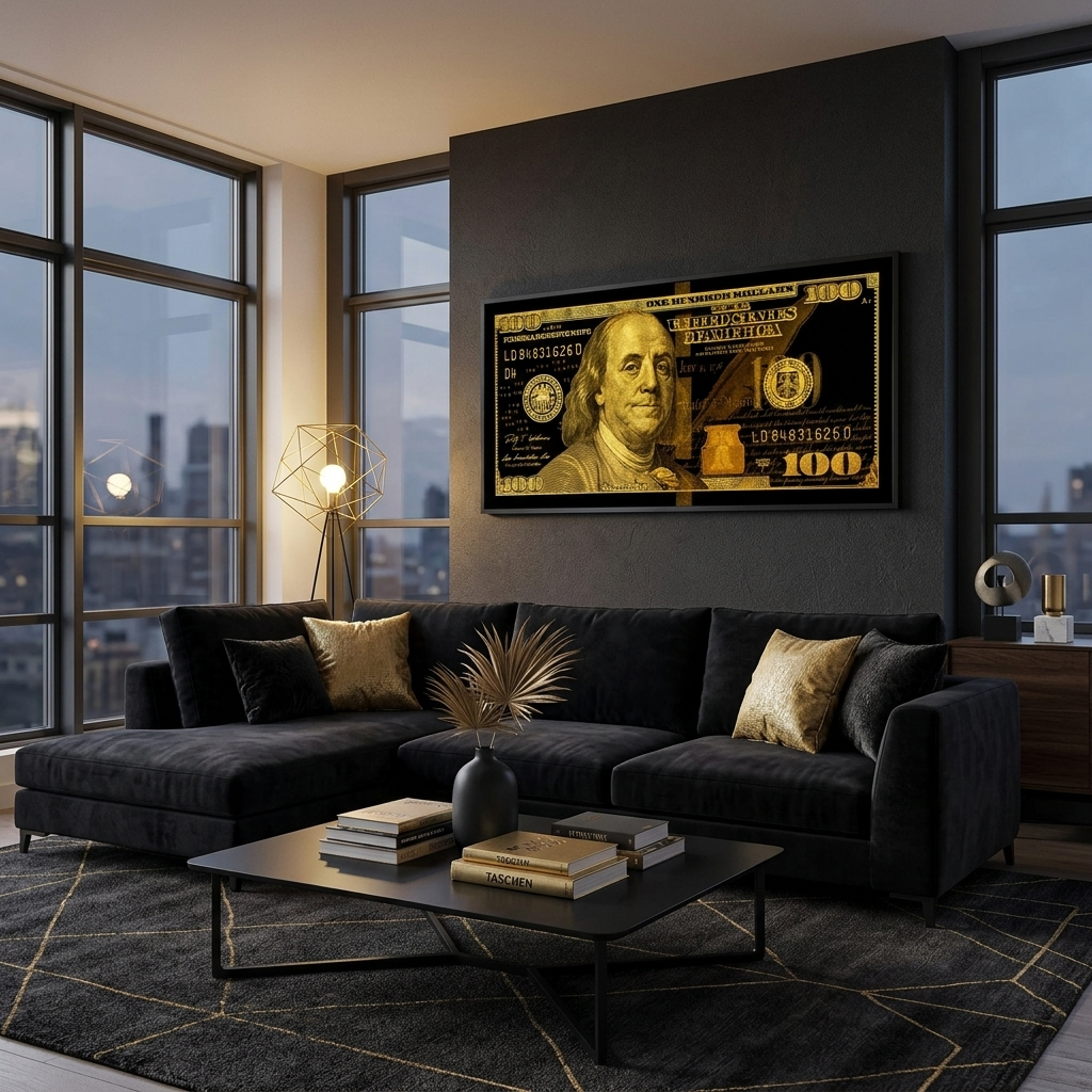 100 dollars black and yellow Inspirational Canvas Wall Art Print