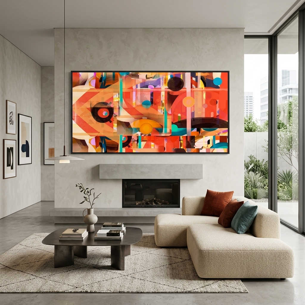 Geometric abstraction in red black and yellow colors Abstraction Canvas Wall Art Print