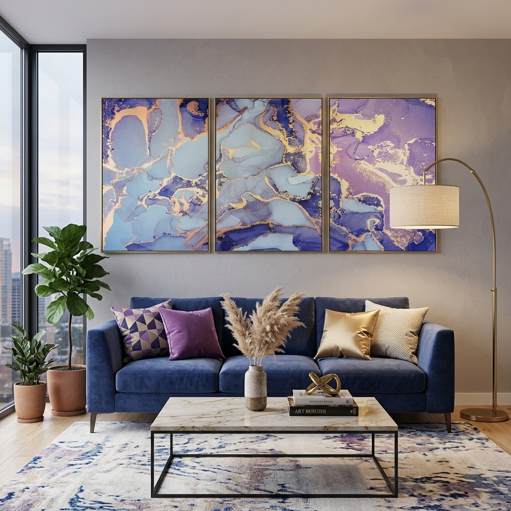 Modular lavender gray abstract Multi Panel Canvas Wall Art Print