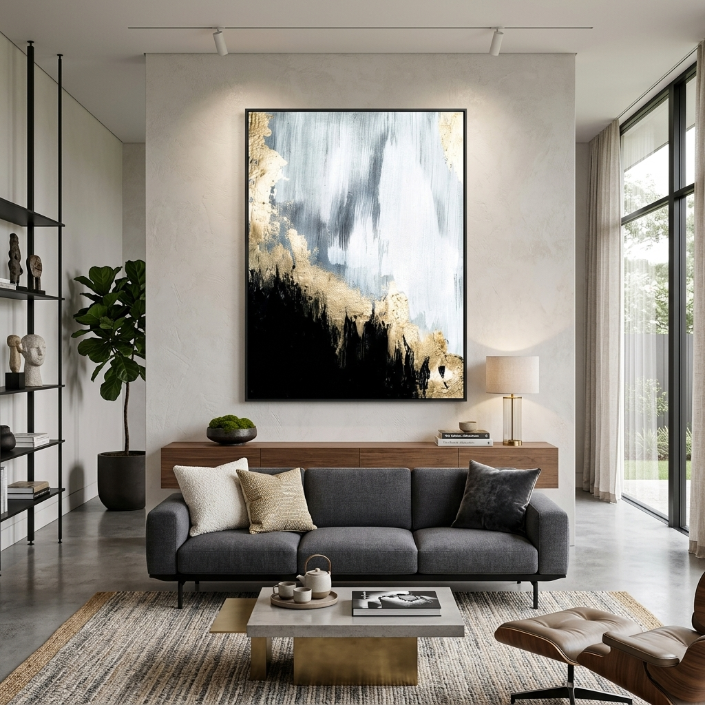 In silver gold and black Abstraction Canvas Wall Art Print