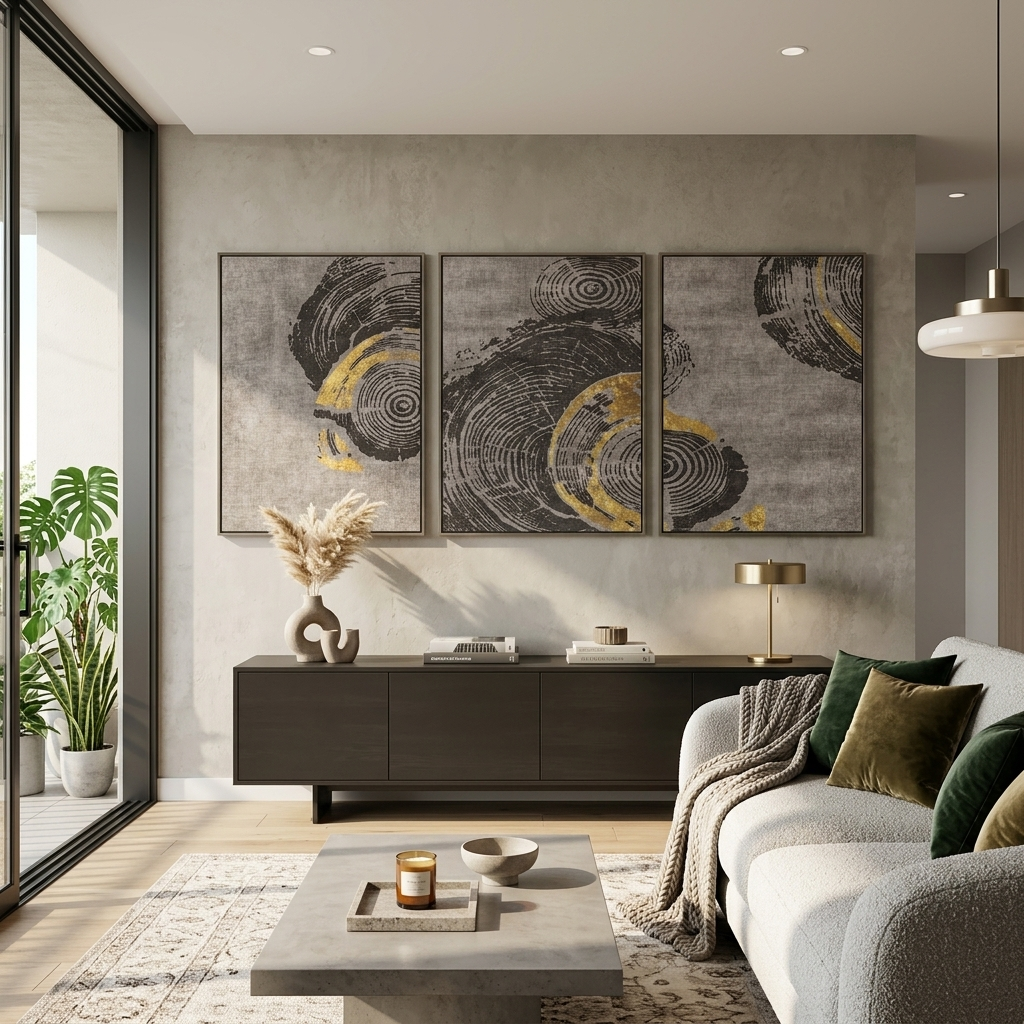 Modular abstract gray wood grain pattern Multi Panel Canvas Wall Art Print