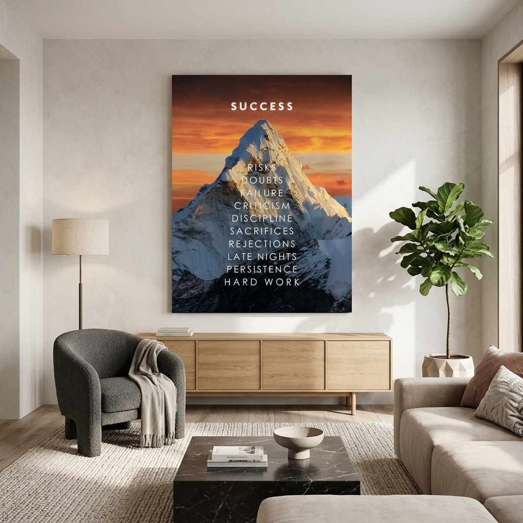 To motivate Success mountain Motivational Canvas Wall Art Print