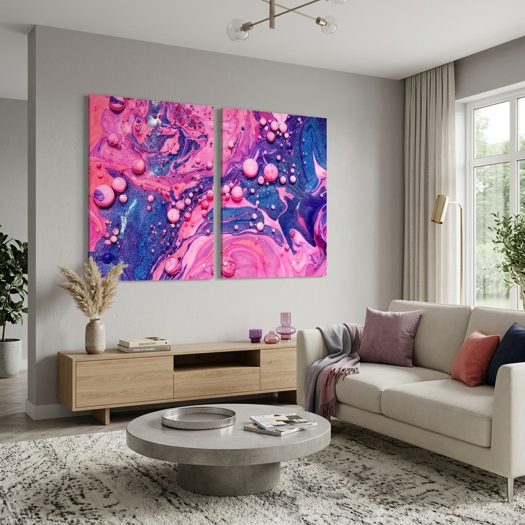 Modular pink and blue abstract Multi Panel Canvas Wall Art Print