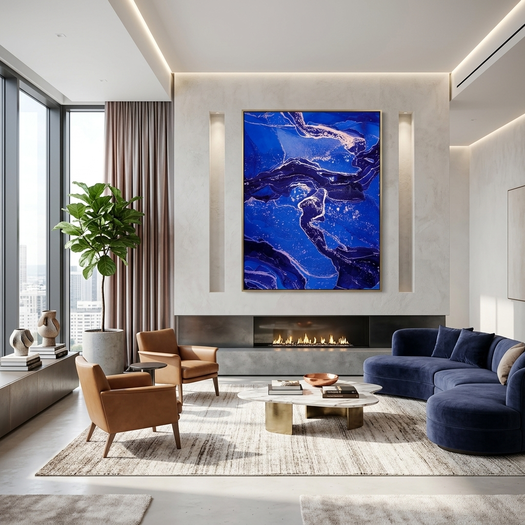 Dark blue and blue tones Abstraction Canvas Wall Art Print