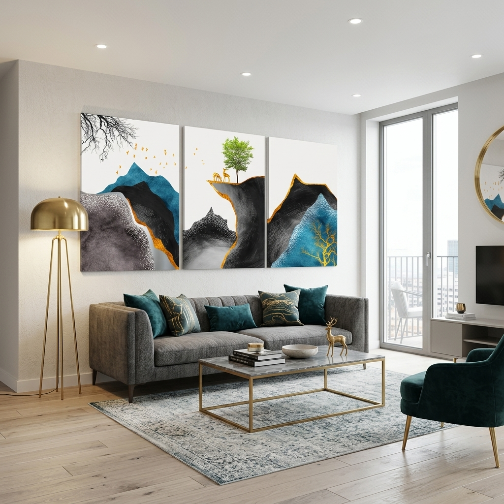 Modular abstract of deer in the mountains Multi Panel Canvas Wall Art Print