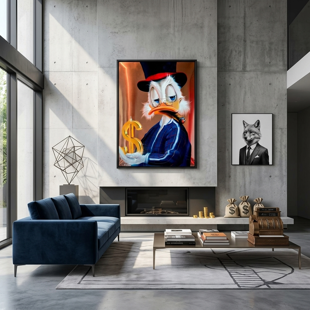 Scrooge in a tracksuit with a dollar Inspirational Canvas Wall Art Print