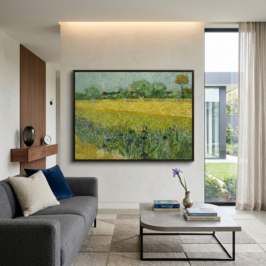 View of Arles with irises Reproduction Canvas Wall Art Print